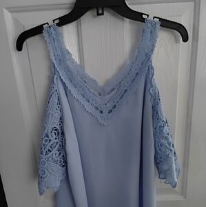 Light Blue Lace Cold Shoulder Top